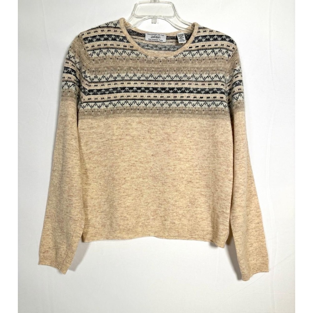 Vtg Lord & Taylor Fair Isle Sweater Lambswool Women's  Petite Large Beige